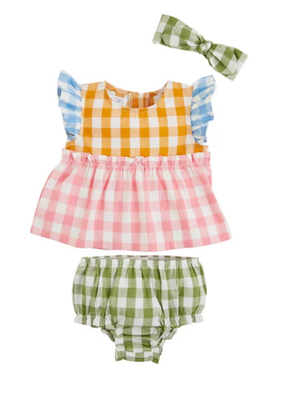 Mud Pie Multi-Color Gingham Baby Set with Headband